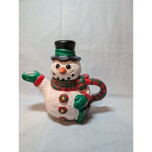 Betallic, Inc  vintage Snowman glass Holiday/Christmas  teapot 7inches Tall